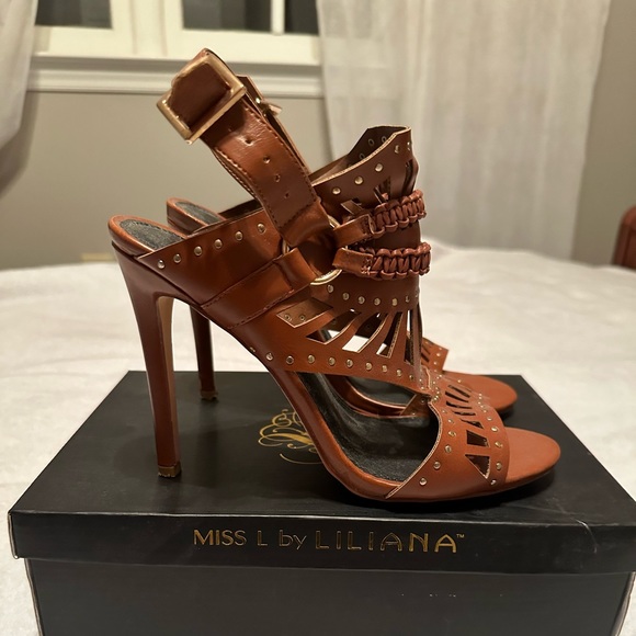 Miss L by Liliana Vince Brown Cognac Heeled Sandals - Picture 2 of 5